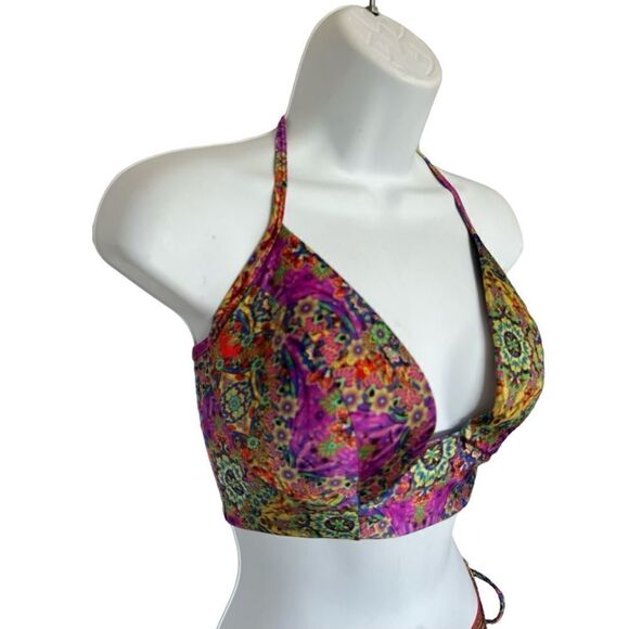 LULI FAMA Colorful Bikini Set Deep V-Neckline Bottom Low-Rise Fit Size L. - Picture 3 of 10